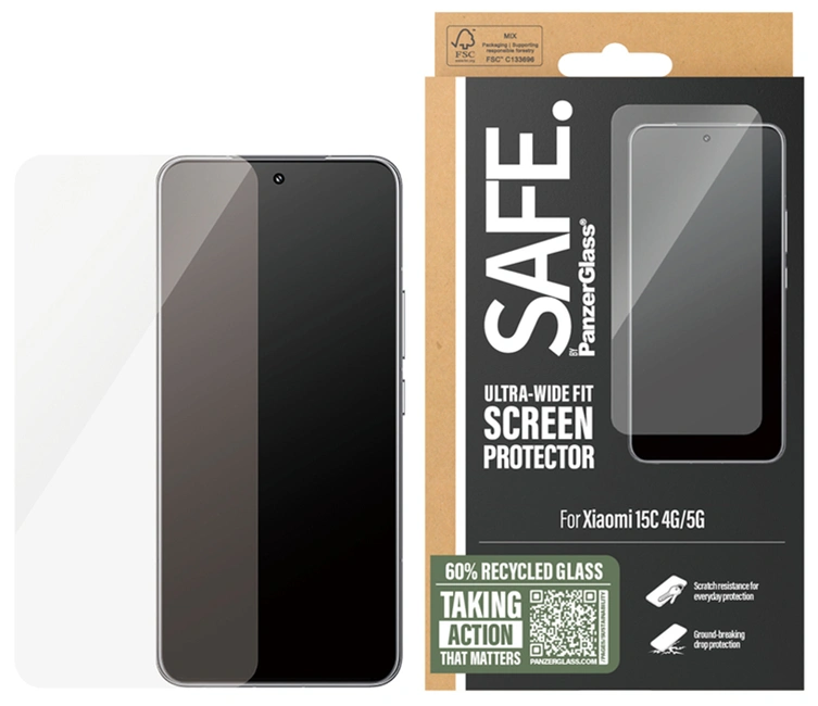 Safe Xiaomi Redmi 15C stikliukas, skaidri, 3 nuotrauka